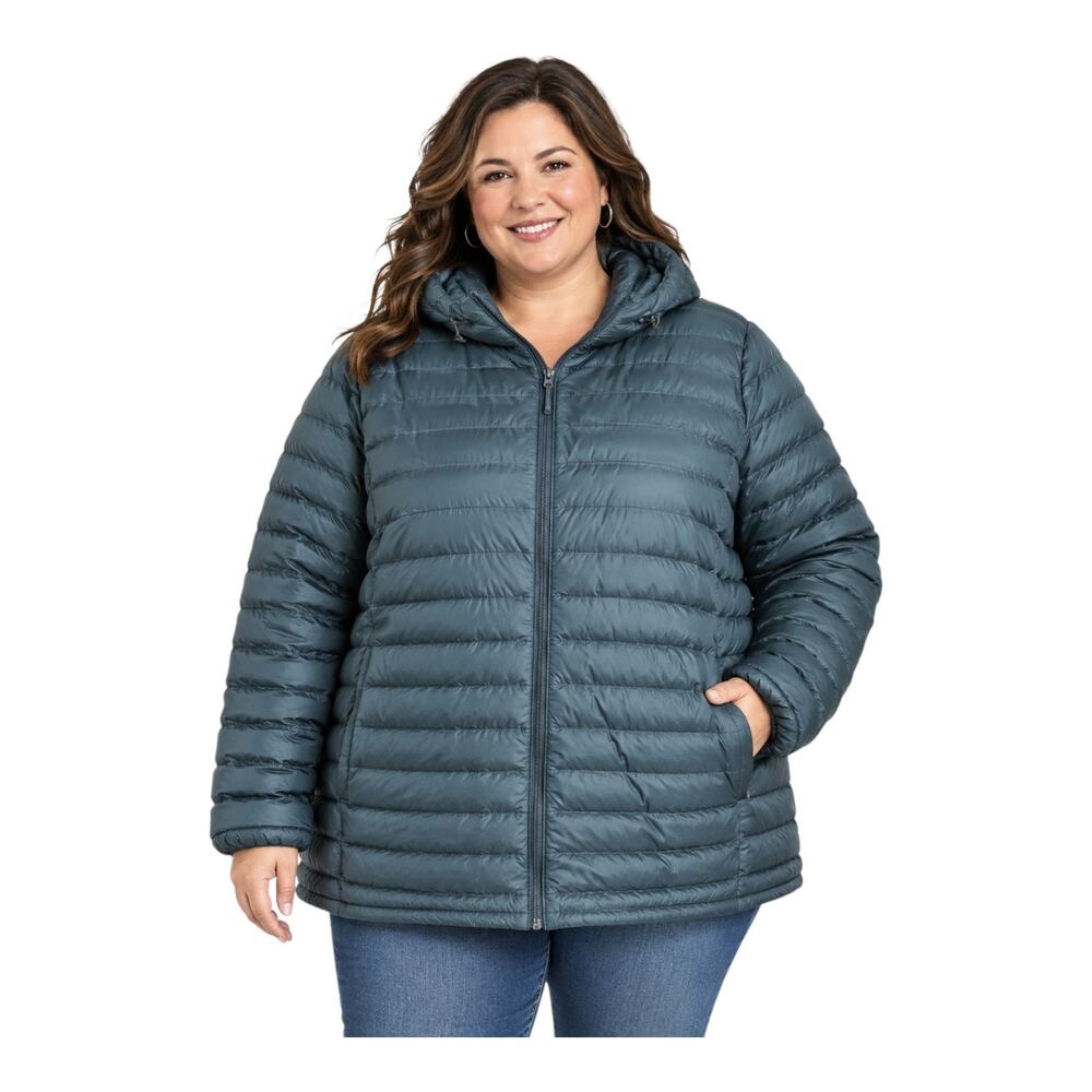 ZeroXposur Women Plus 3X Puffer Jacket Zip Hooded Dark Teal Recycled Plastic